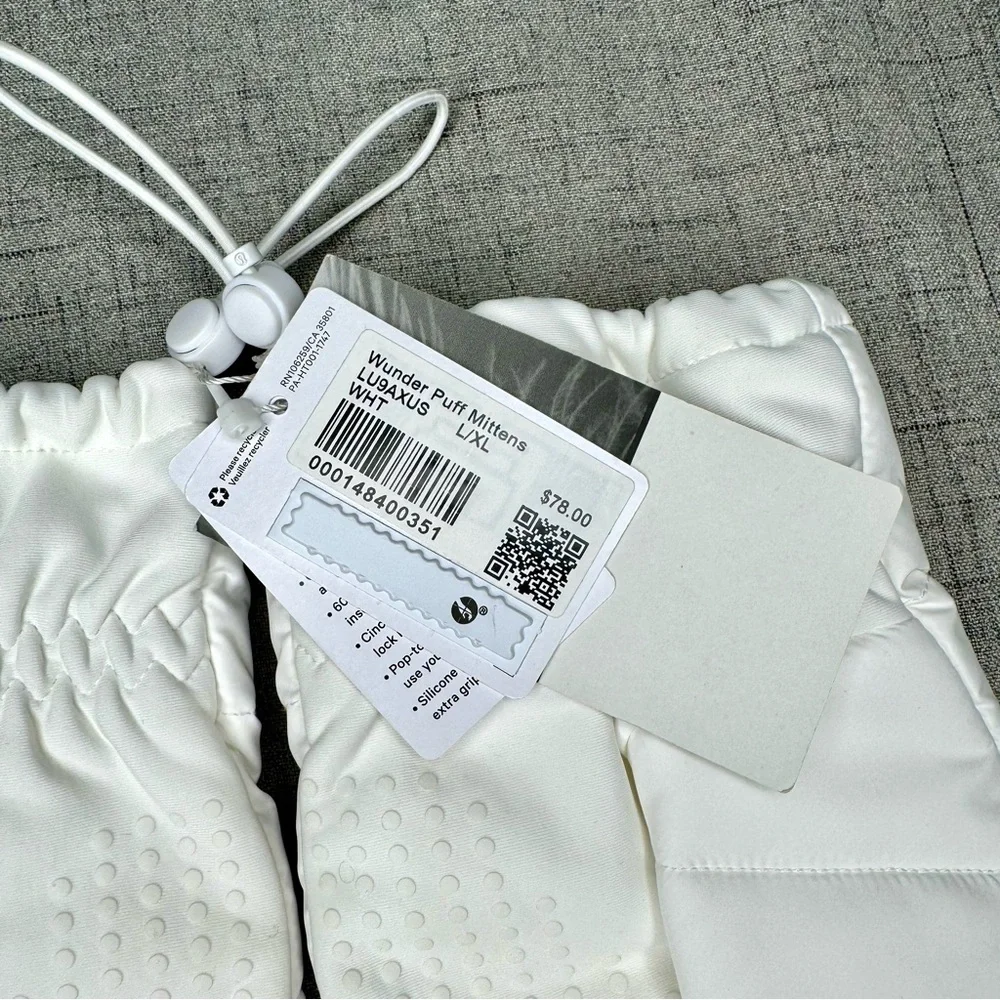 Lululemon Wunder Puff Down Mittens White Unisex Large XL NWT